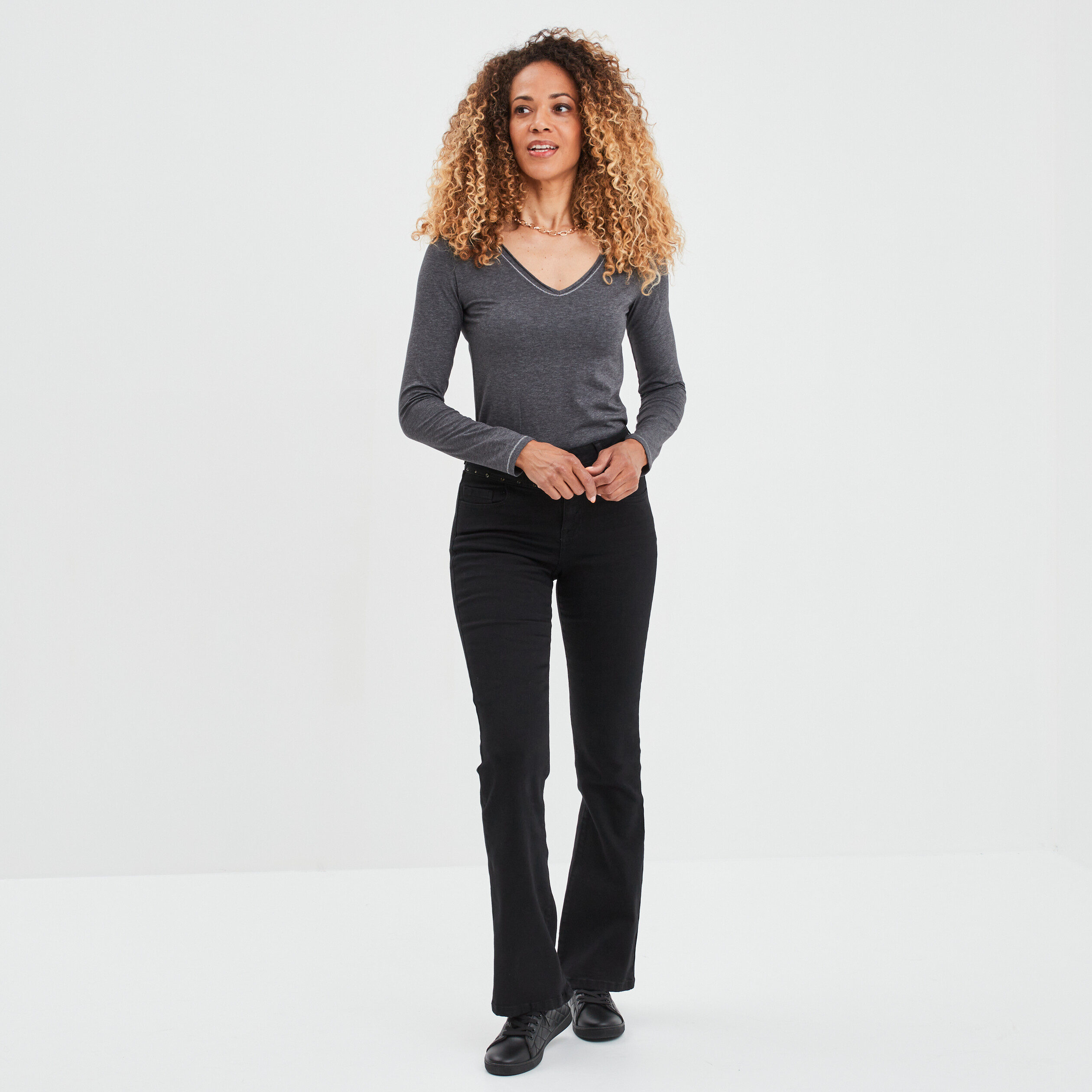 T-shirt manches longues gris foncé femme | La Halle