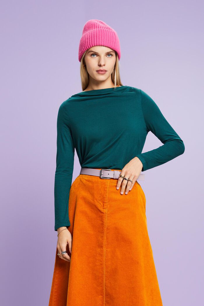 Jersey-Longsleeve mit Wasserfallausschnitt