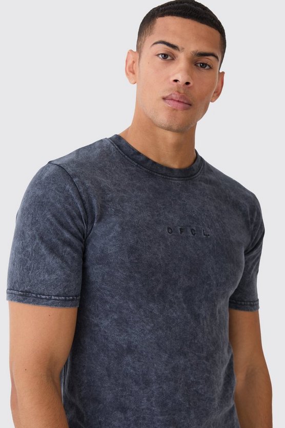 Muscle Fit Ofcl Acid Wash Crew Neck T-shirt