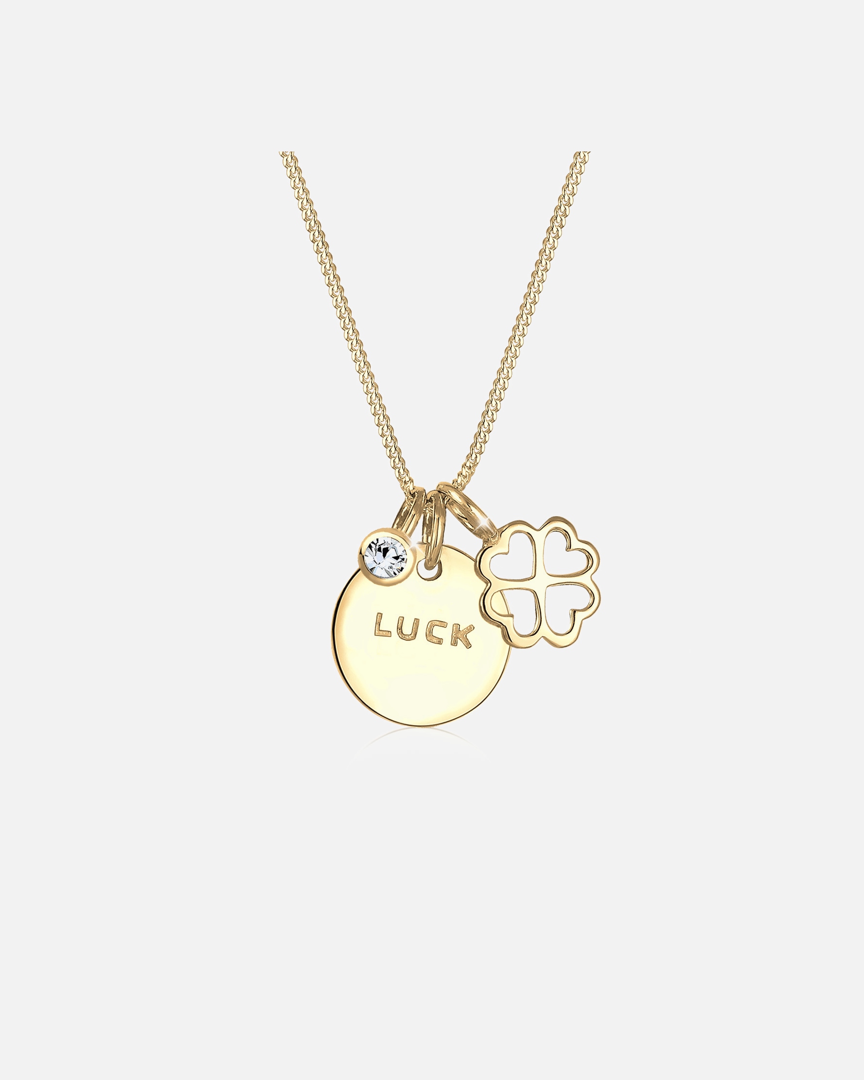Ciondolo portafortuna da donna Elli a forma di quadrifoglio con cristalli, in argento sterling 925 placcato oro.