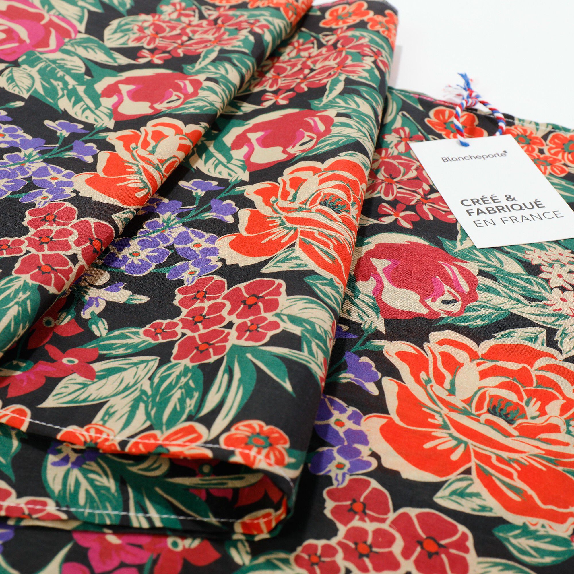 Foulard fabriqué en France imprimé grosses fleurs, 198x38 cm
