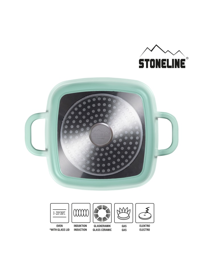 Stoneline STONELINE Servierpfanne 20 x 20 cm mit Aroma Glasdeckel, Eckpfanne in Mint günstig kaufen 20 x 20 cm
