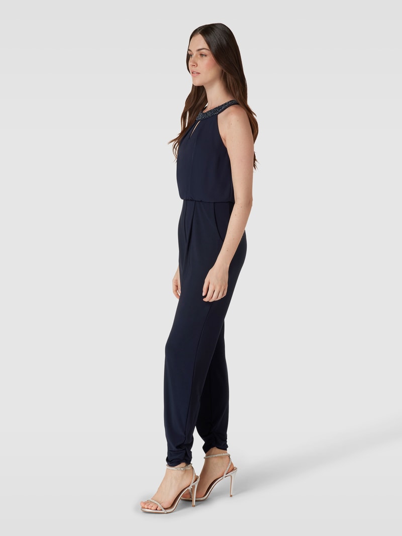 Jumpsuit mit Neckholder in marineblau meliert