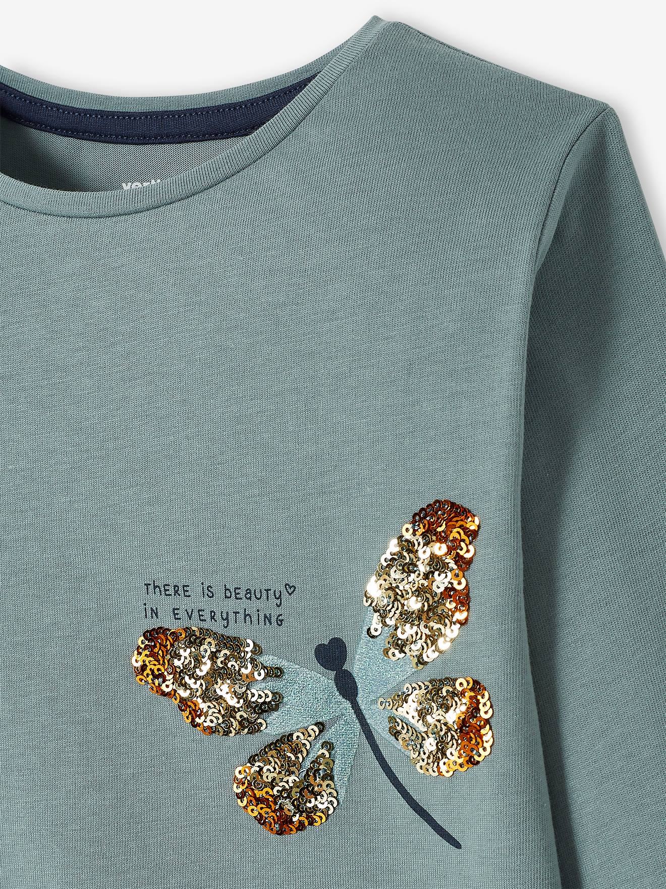 Tee-shirt fantaisie à sequins fille vert sauge