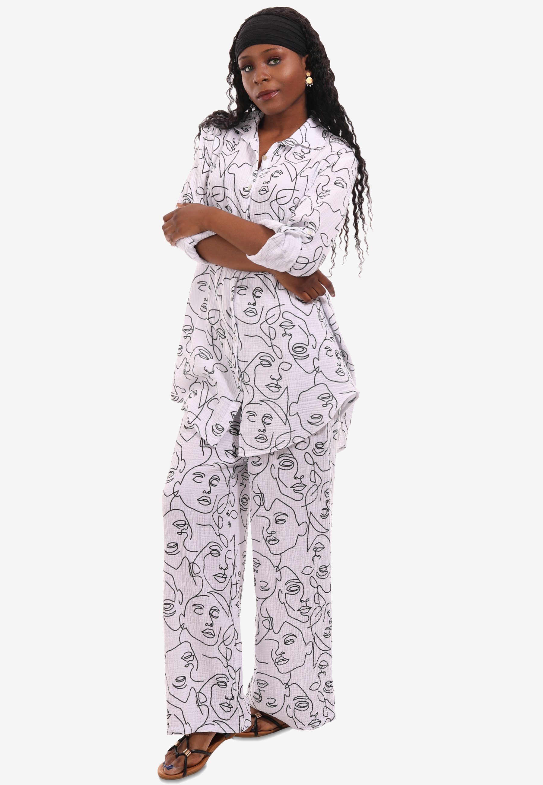 YC Fashion & Style Hosenanzug Boho-Look Musselin Hosenanzug Set Bluse & Hose (Set, 2-tlg., Anzug-Set) im 2-teiligen Set