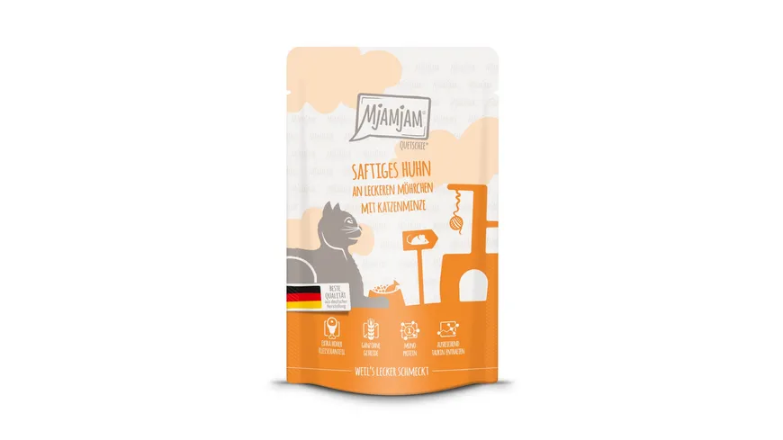 MjAMjAM Katzennassfutter Quetschie saftiges Huhn an leckeren Möhrchen 125 g
