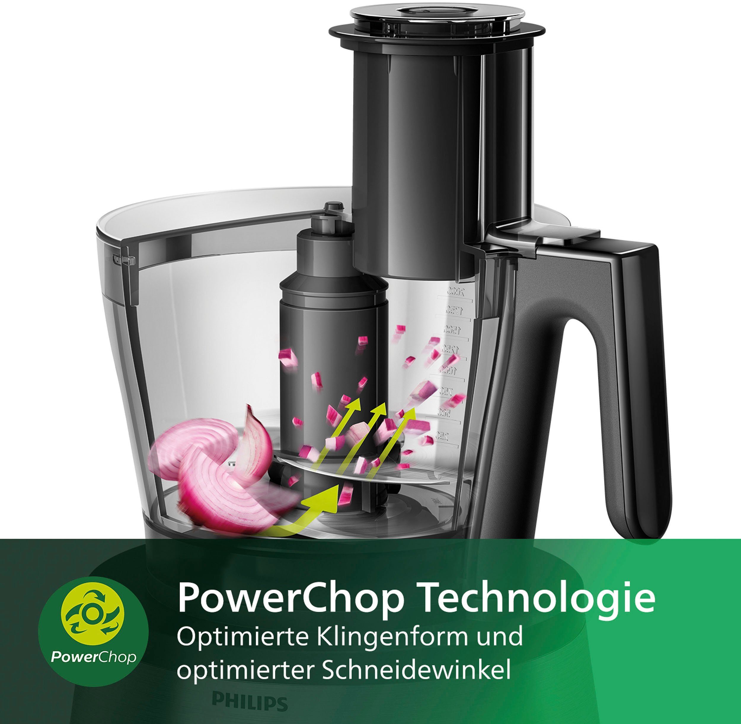 Philips Kompakt-Küchenmaschine HR7778/00, 1300 W, 2 l Schüssel, inkl. Knethaken, Entsafter, Standmixer und Zitruspresse