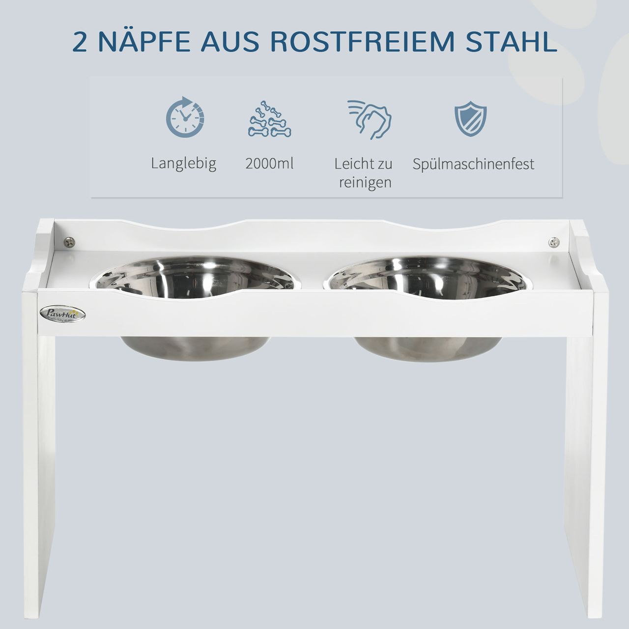 PawHut Erhöhter Hundenapf, Edelstahlnapf, Futternapf mit erhöhtem Rand, Weiß
