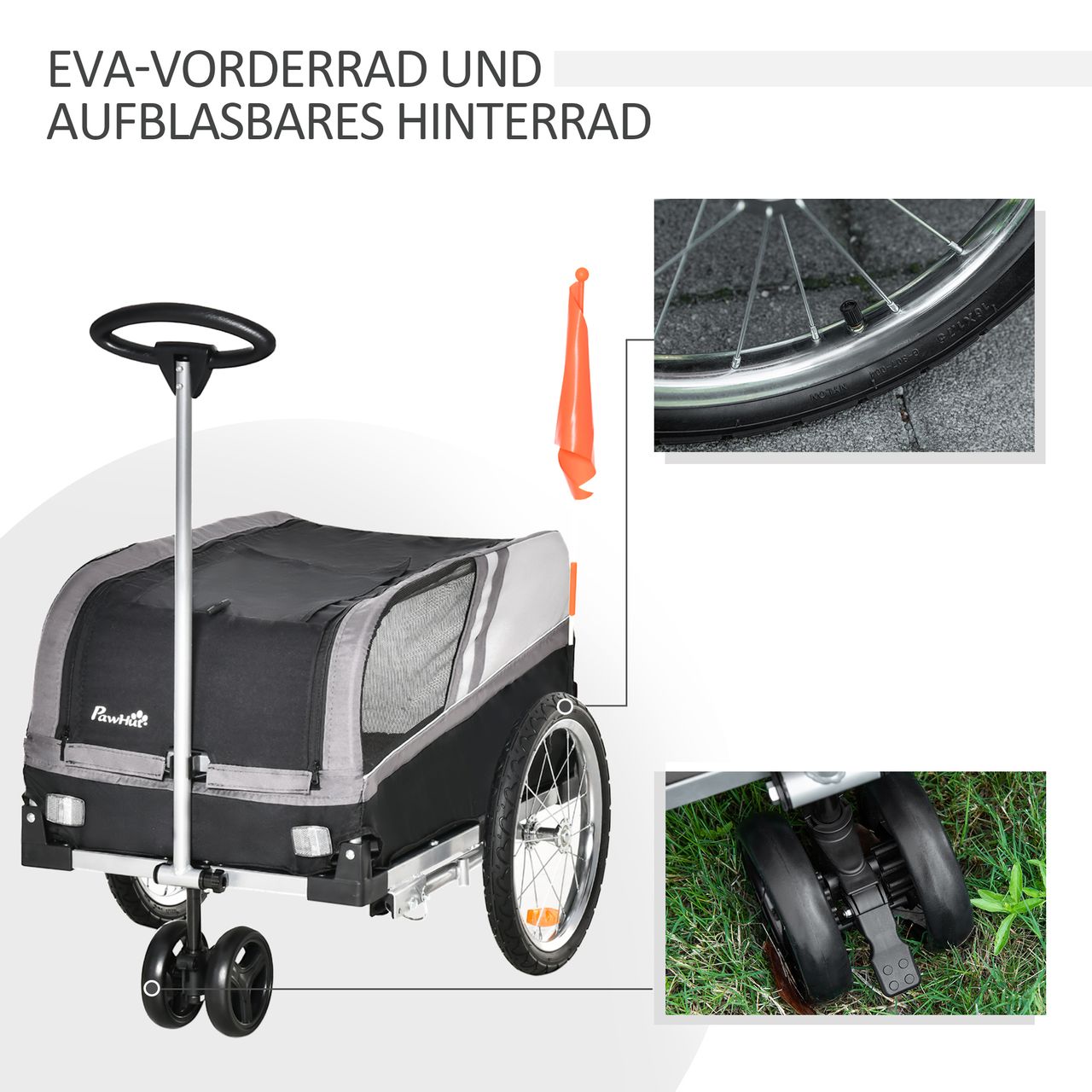 PawHut 2-in-1 Hundeanhänger Trolley für Haustier Lastenanhänger Schwarz Silber