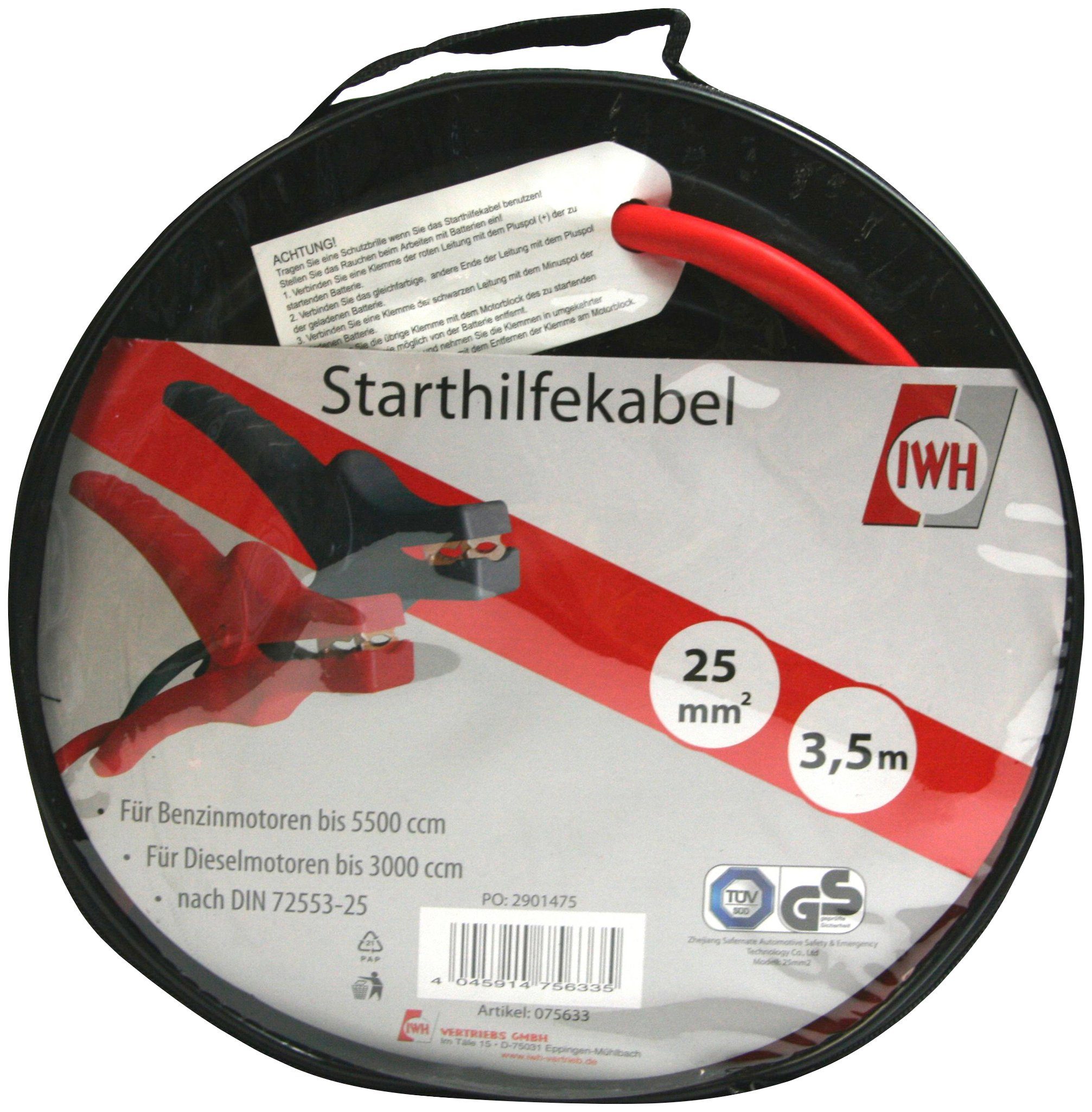 IWH Alu Pro 25 mm² Starthilfekabel, (350 cm), inkl. Nylontasche