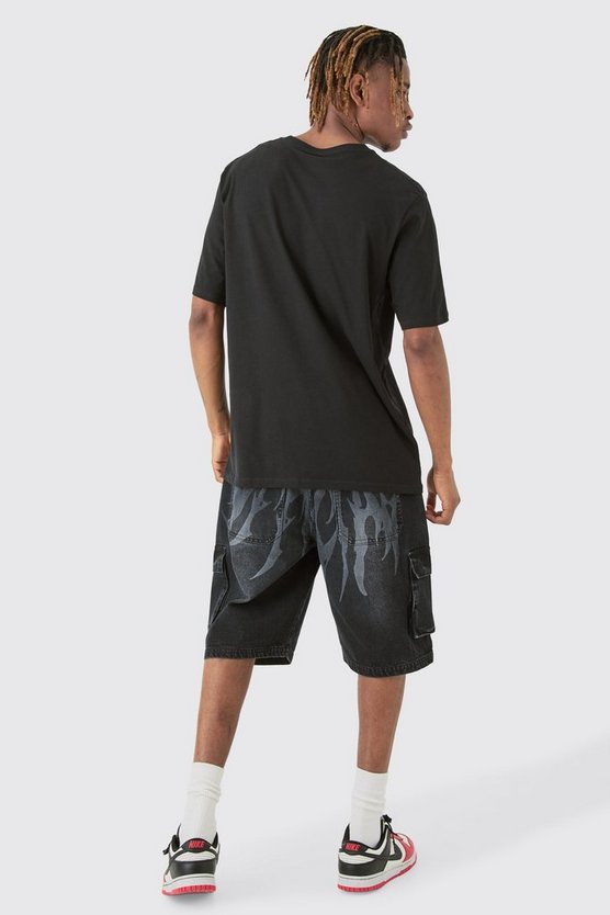Tall schwarzes Racer T-Shirt mit Route 66 Print