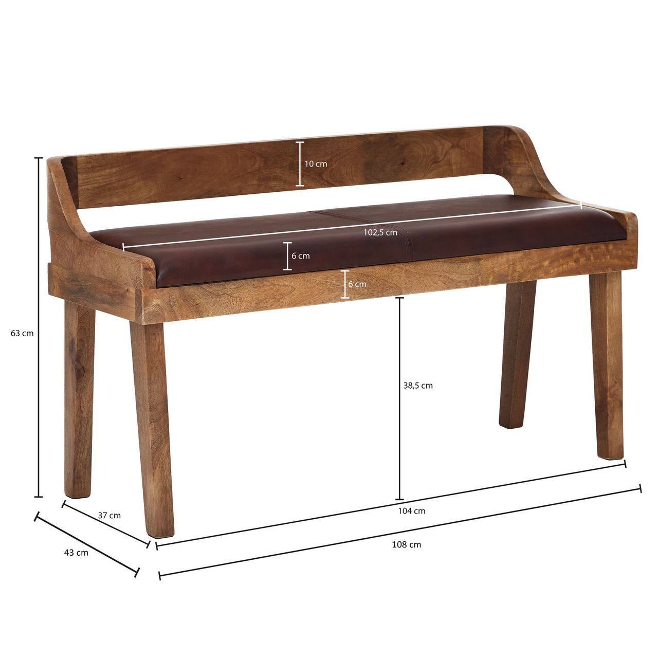 Wohnling Sitzbank 108 x 63 x 43 cm Mango