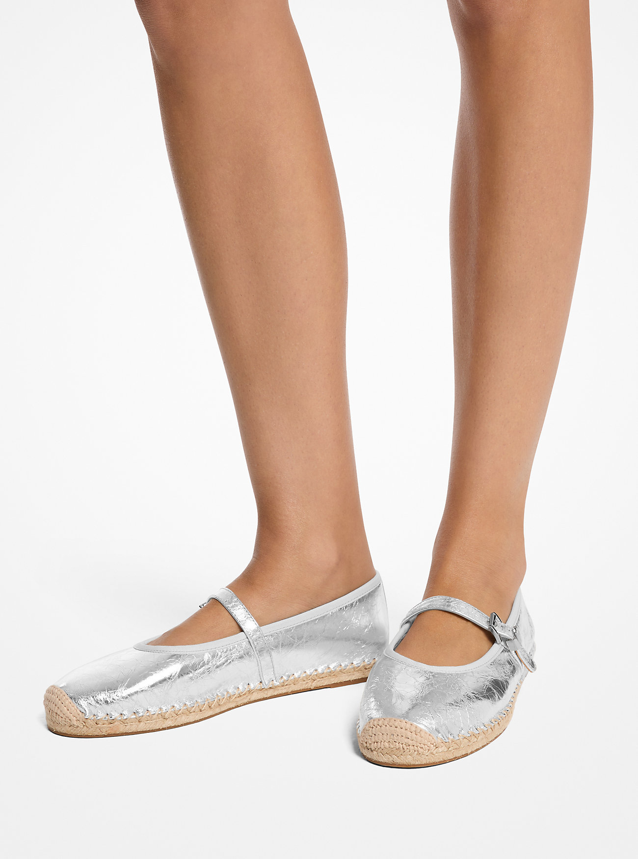 Lynn Metallic Leather Ballet Espadrille - SILVER