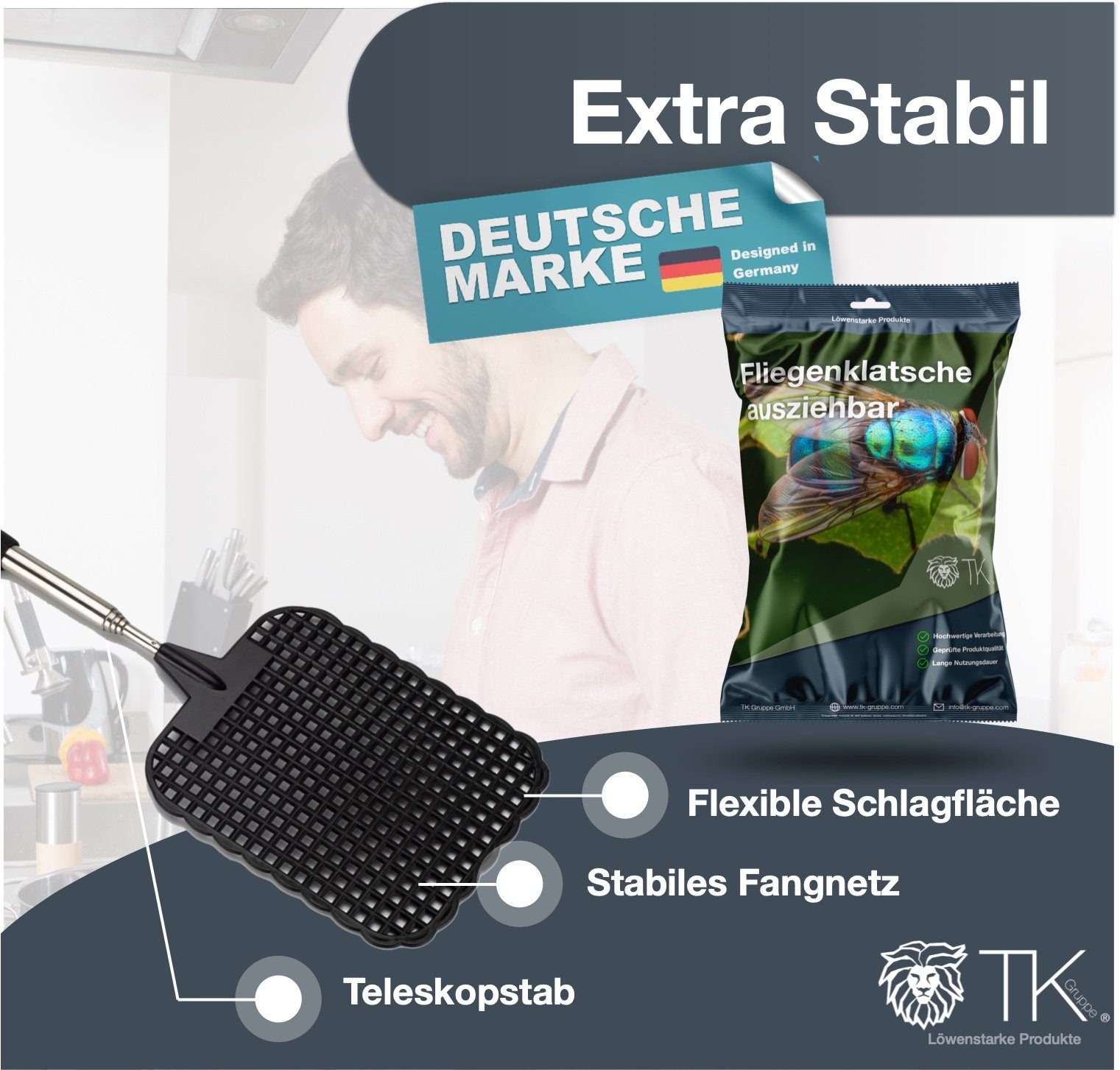 TK Gruppe Fliegenklatsche 12er XXL Fliegenklatsche Set - ausziehbar - Teleskop Klatsche