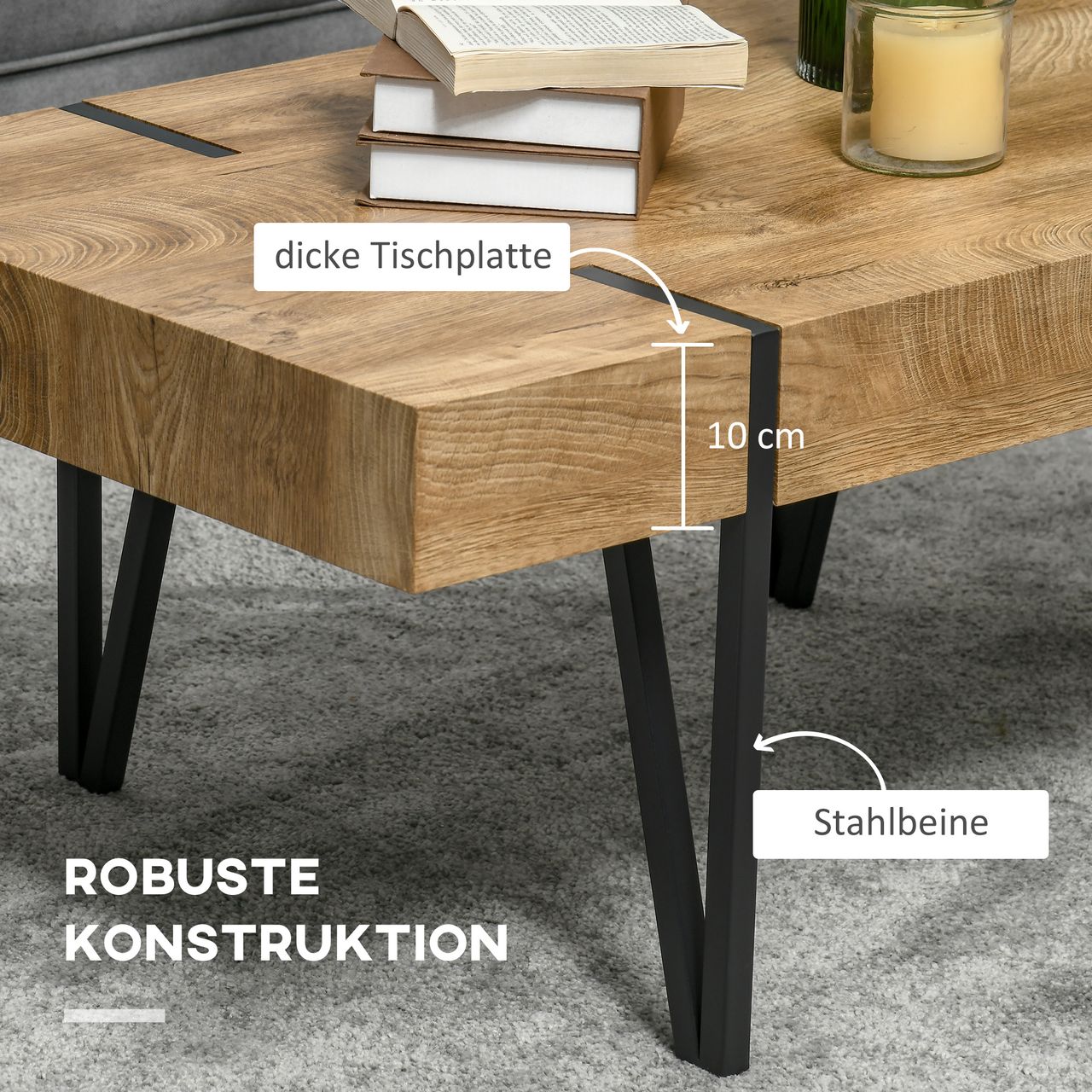 HOMCOM Couchtisch Kaffeetisch mit verstellbaren Fußstützen Beistelltisch Natur