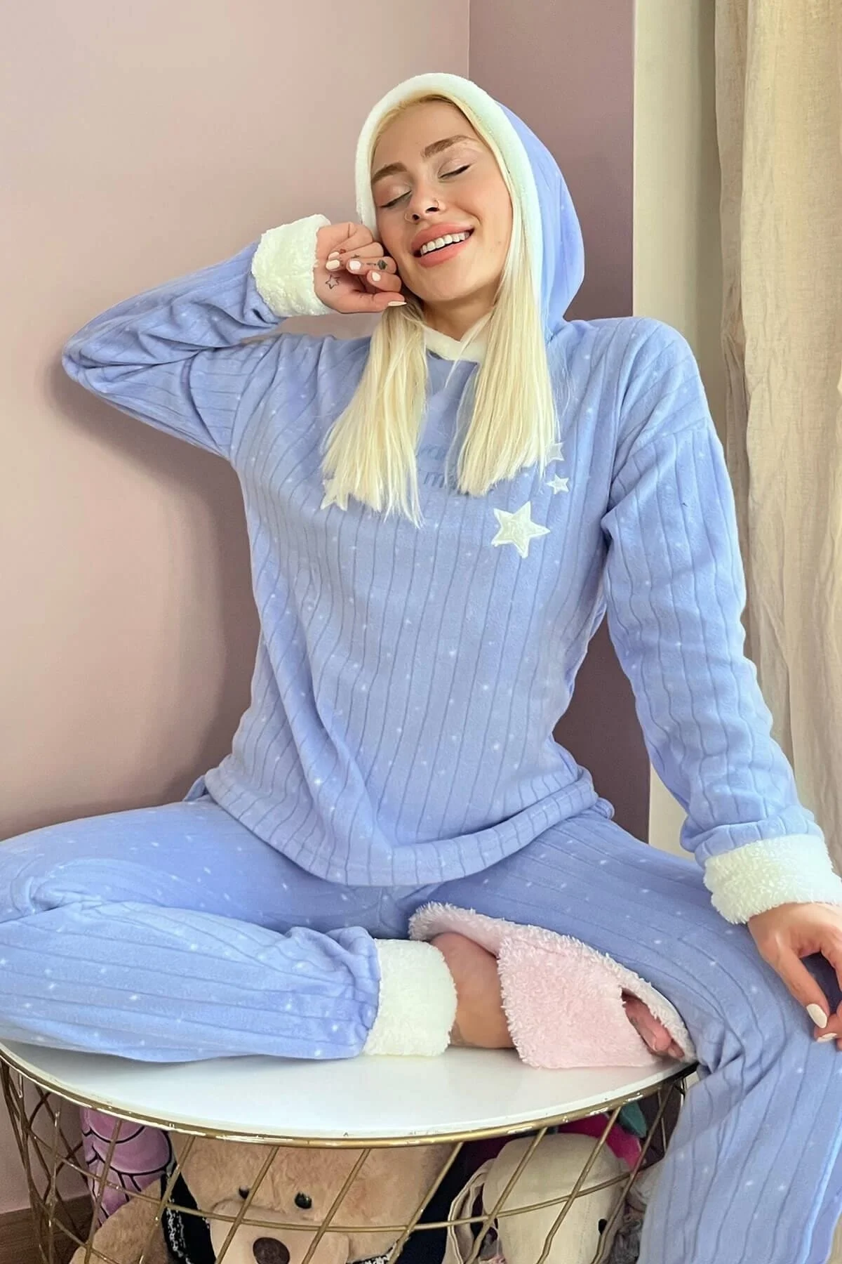Pijamaevi  Blaues Everyday Magic gemustertes Plüsch-Polar-Pyjama-Set