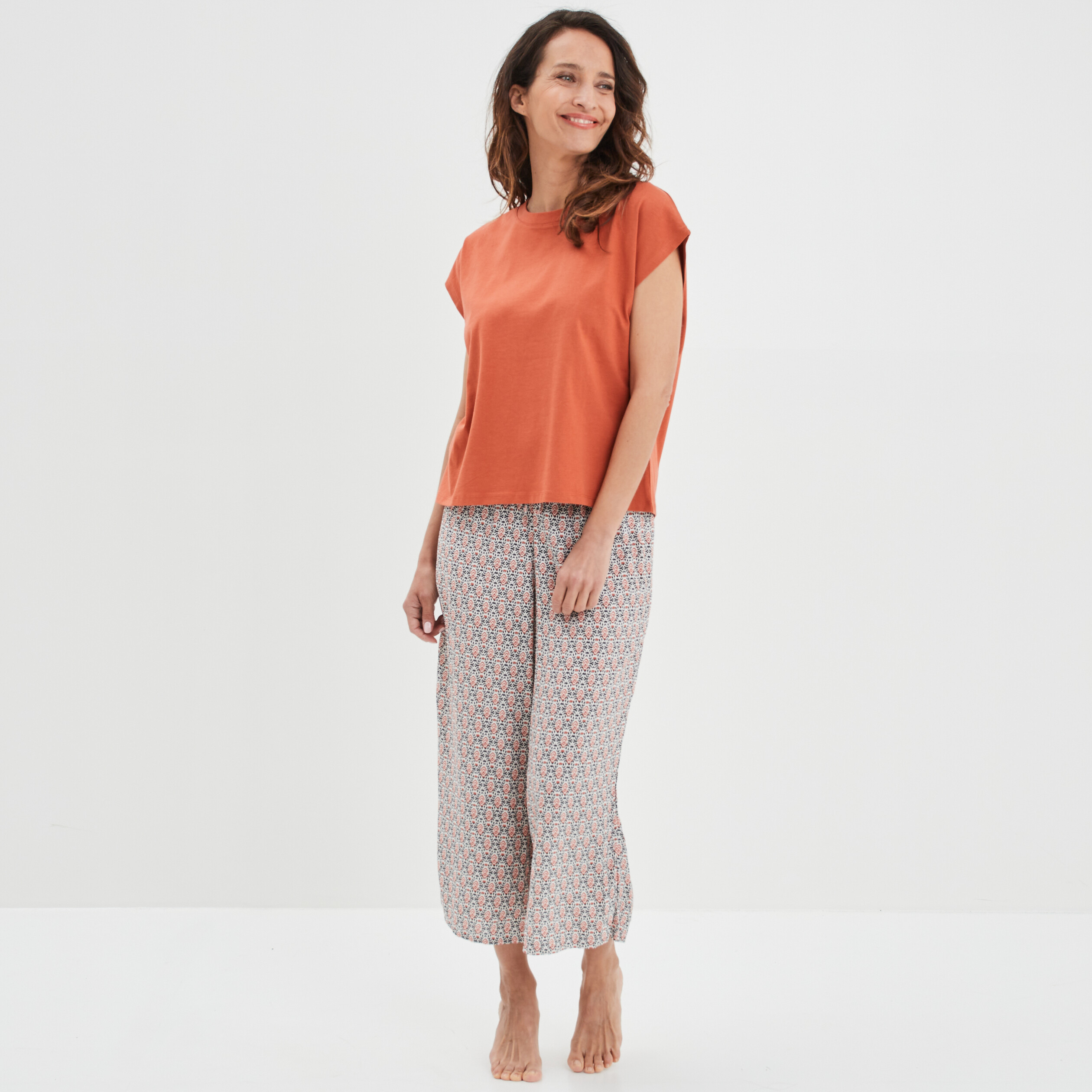 Ensemble pyjama 2 pièces pantalon 7 8ème beige femme | La Halle