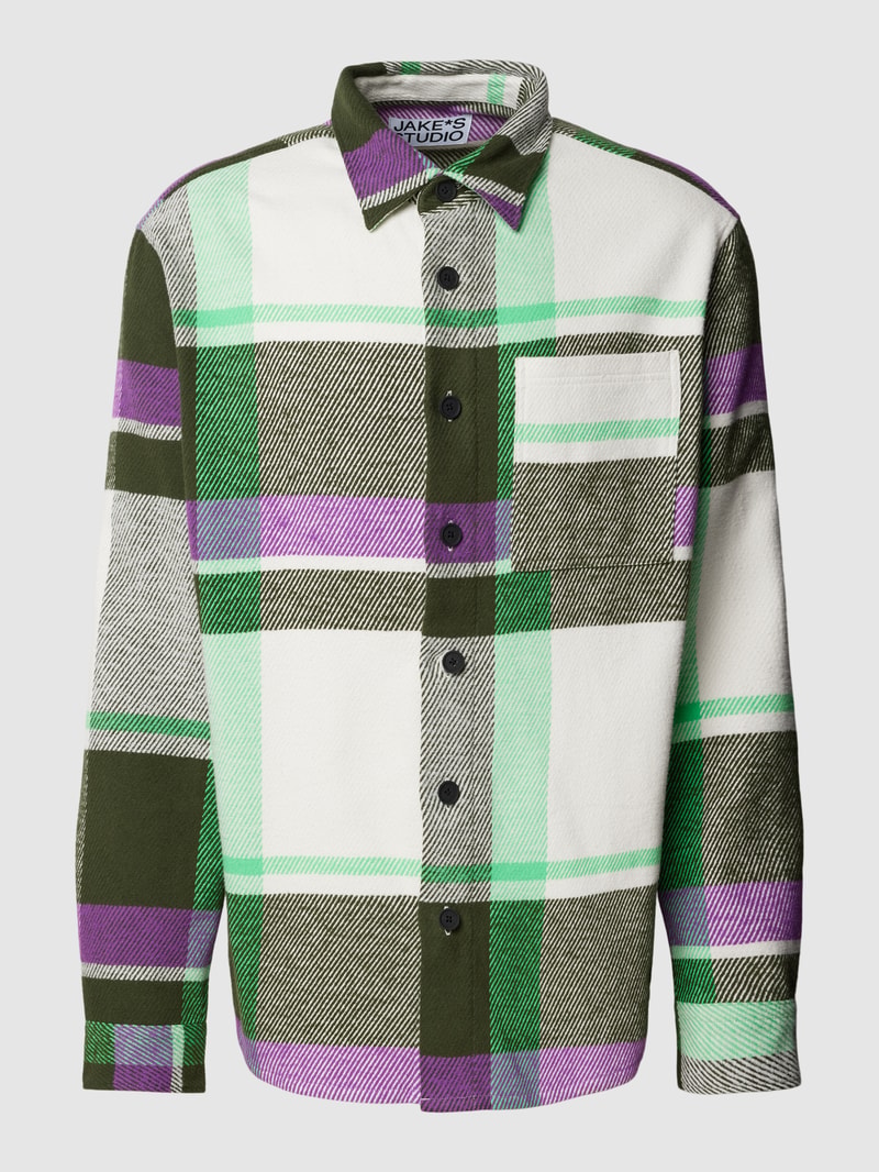 Hemdjacke mit Tartan-Karo in dunkelgrün