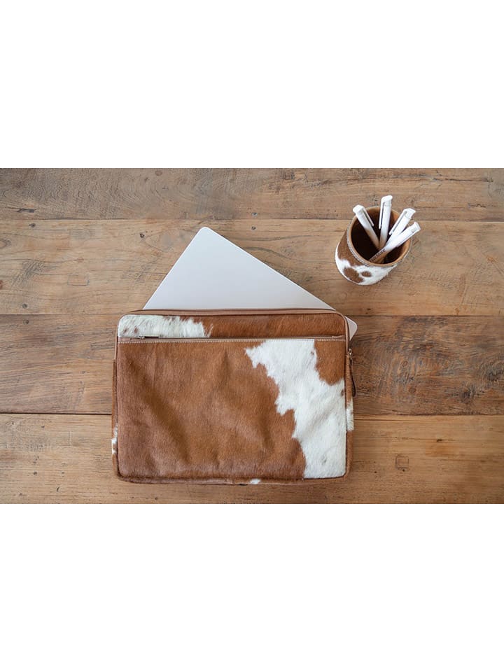 Mars & More Leder-Laptoptasche in Hellbraun/ Weiß - (B)28,5 x (H)39 cm günstig kaufen