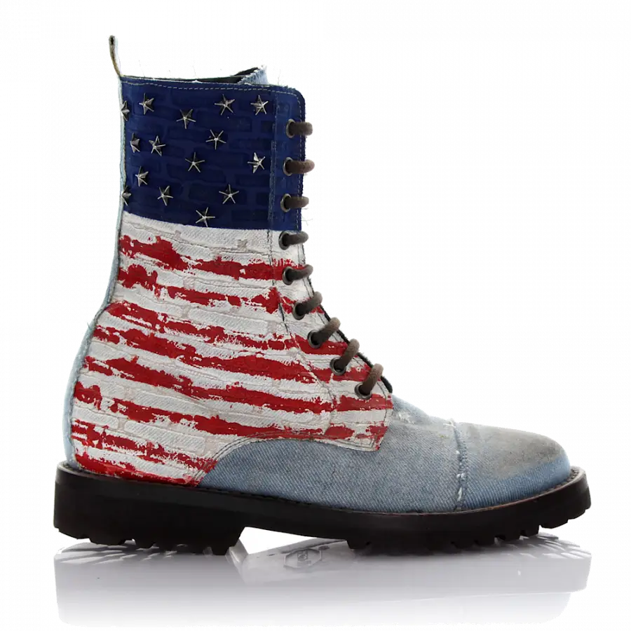 Philipp Plein - Cowboy-/ Bikerstiefeletten Denim Prägung Schmuckstein blau - blau