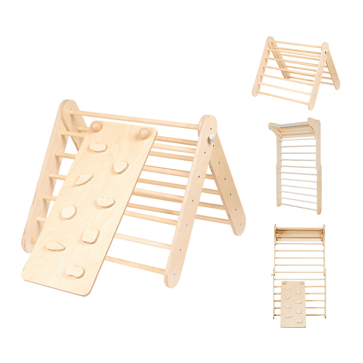 Klettergerüst Sprossenwand mit Rampe und Rutsche Indoor, Kletterdreieck Sprossenwand aus Holz, Klettern Innnen Kleinkind
