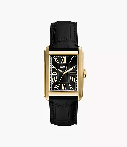 Fossil Uhr Carraway 3-Zeiger-Werk Krokoprägung Leder schwarz