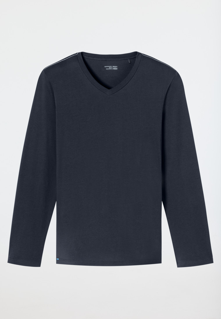 Shirt langarm V-Ausschnitt nachtblau - Mix+Relax