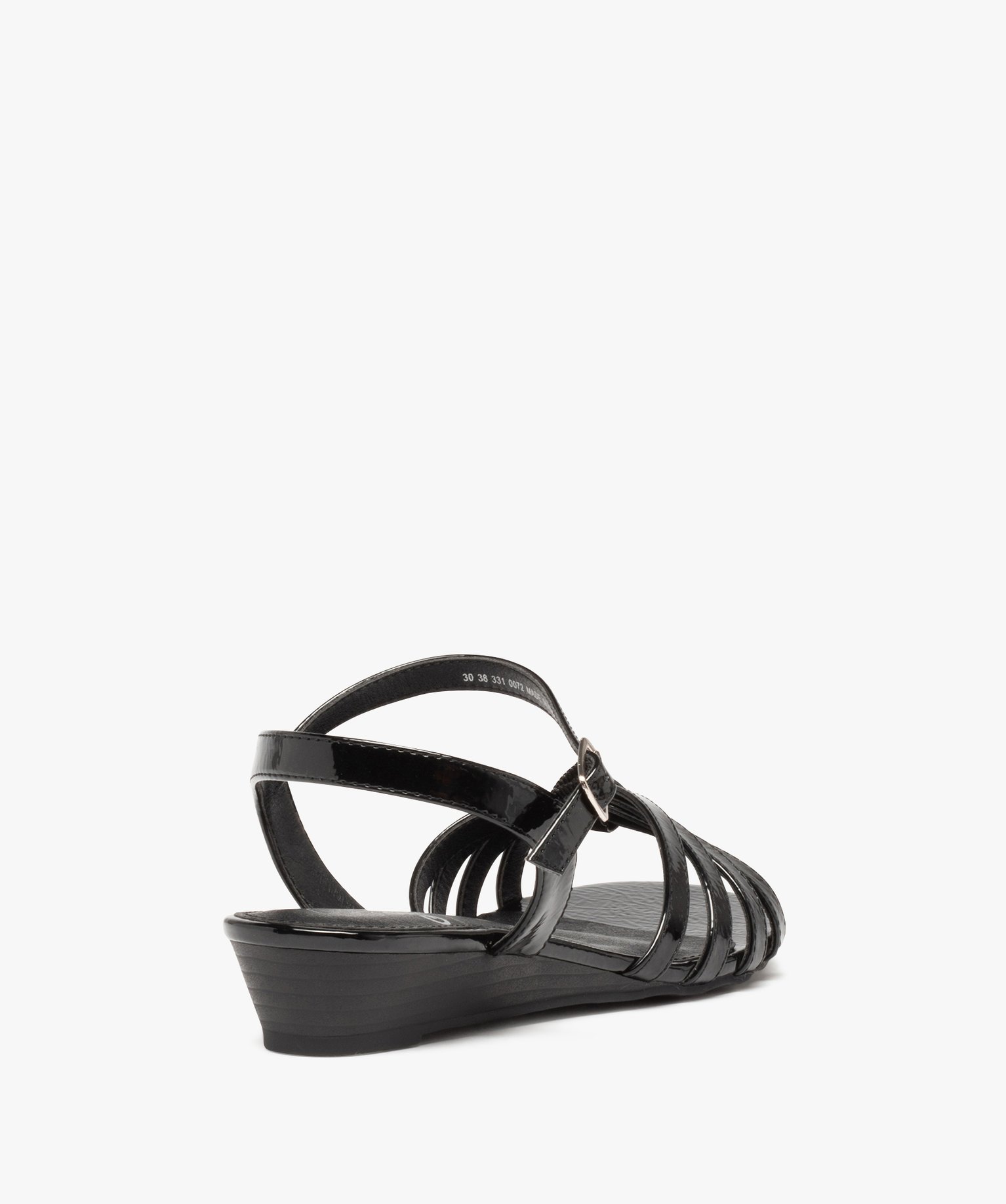 Sandales femme à petit talon et fines brides vernies noir | GEMO