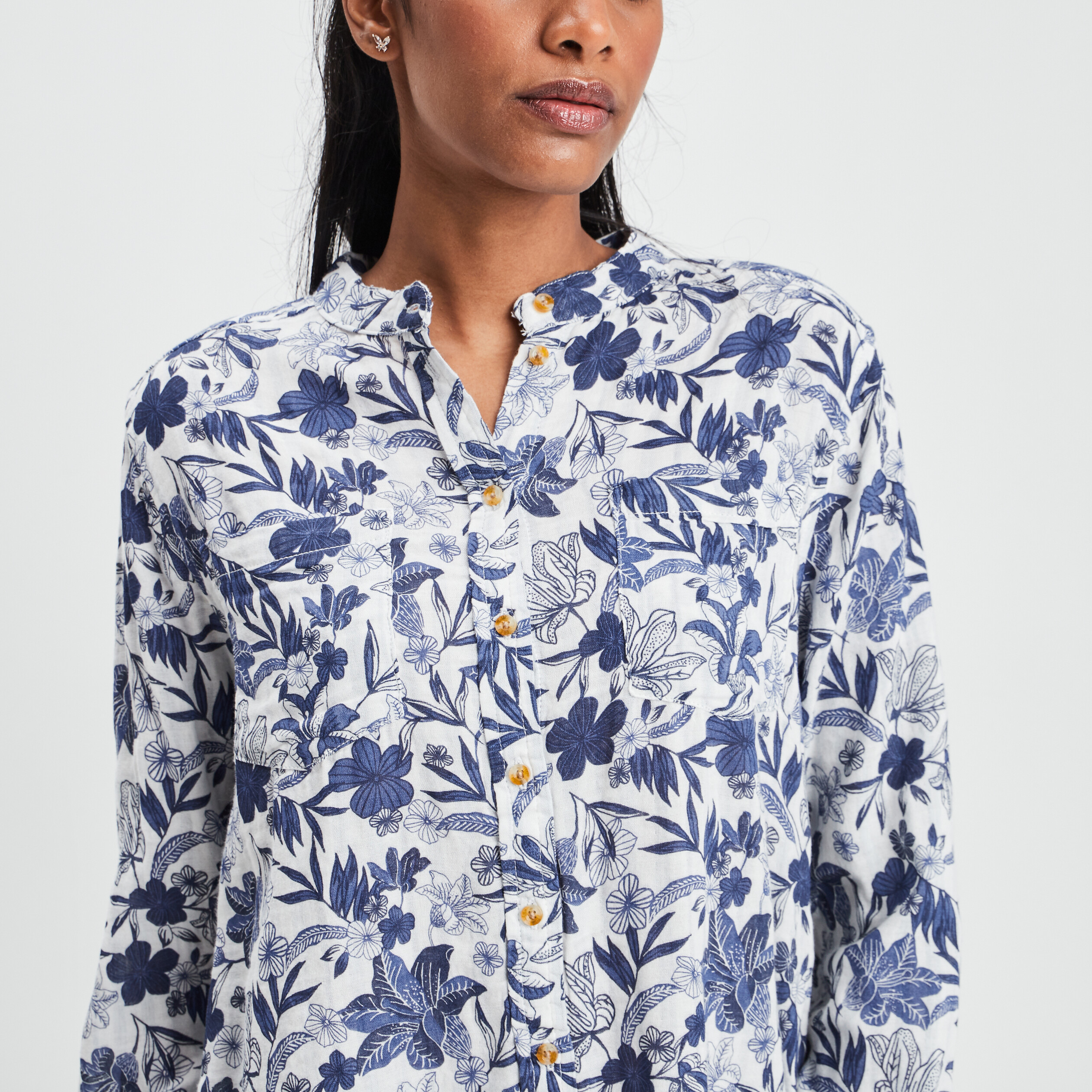 Chemise manches longues col mao ecru femme | La Halle