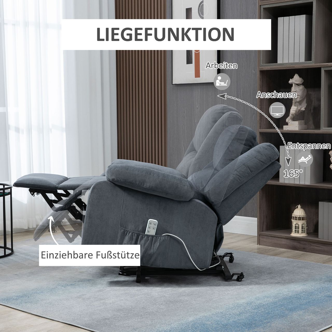 HOMCOM Sessel mit Aufstehhilfe, Aufstehsessel, Elektrischer Fernsehsessel, Grau