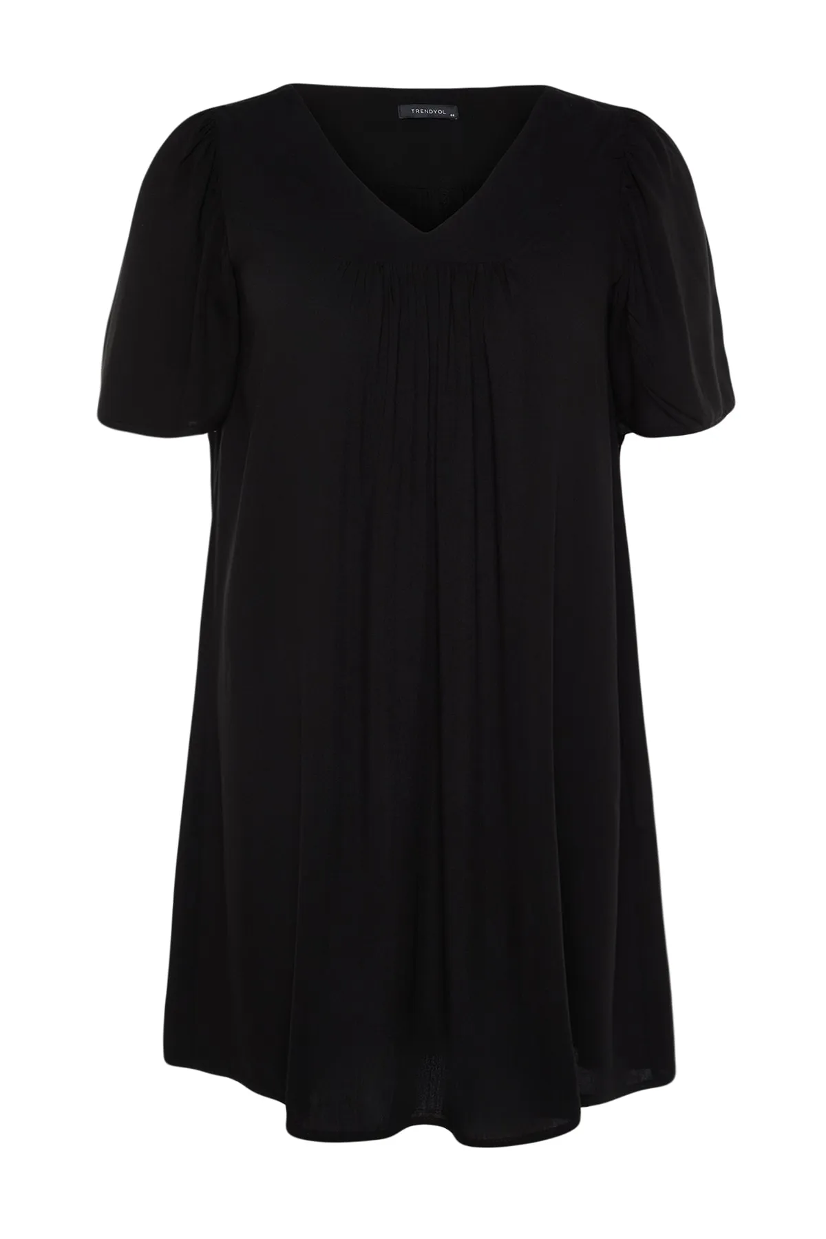 Trendyol Curve  Schwarzes, übergroßes, gewebtes Kleid mit V-Ausschnitt TBBSS22EL0537
