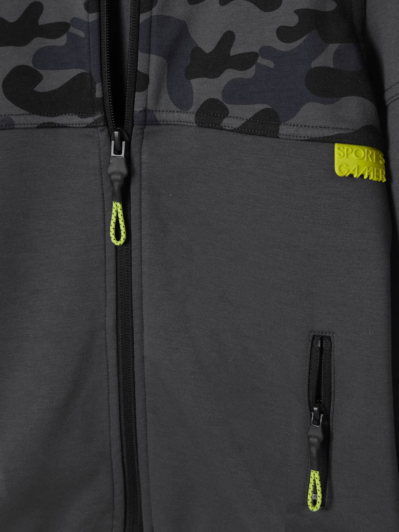 Sweat de sport garçon matière technique détails fluo gris béton
