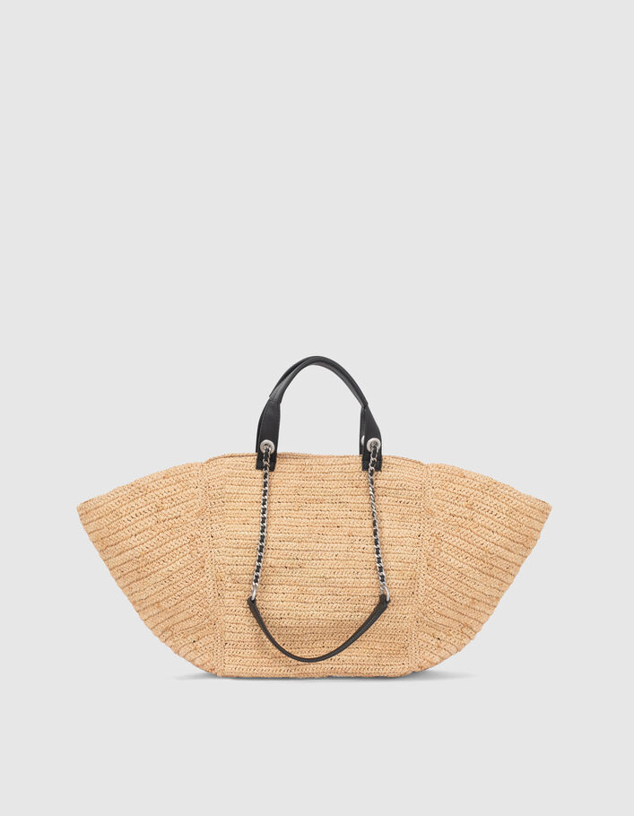 Panier 1440 raphia beige poche en cuir matelassé Femme