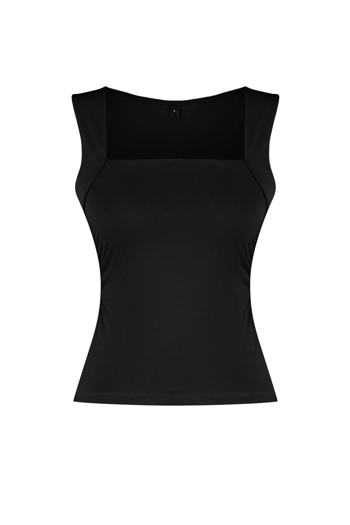 Trendyol Collection  Schwarze, schlichte Strickbluse mit quadratischem Ausschnitt, Riemchen und Raffung TWOSS24BZ00400