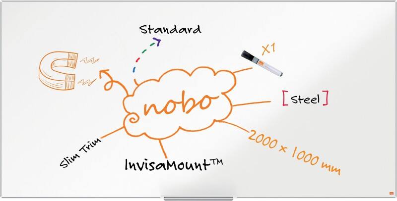 Nobo Impression Pro Whiteboard 1915407 Wandmontiert Magnetisch Lackierter Stahl 200 x 100 cm Schlanker Rahmen
