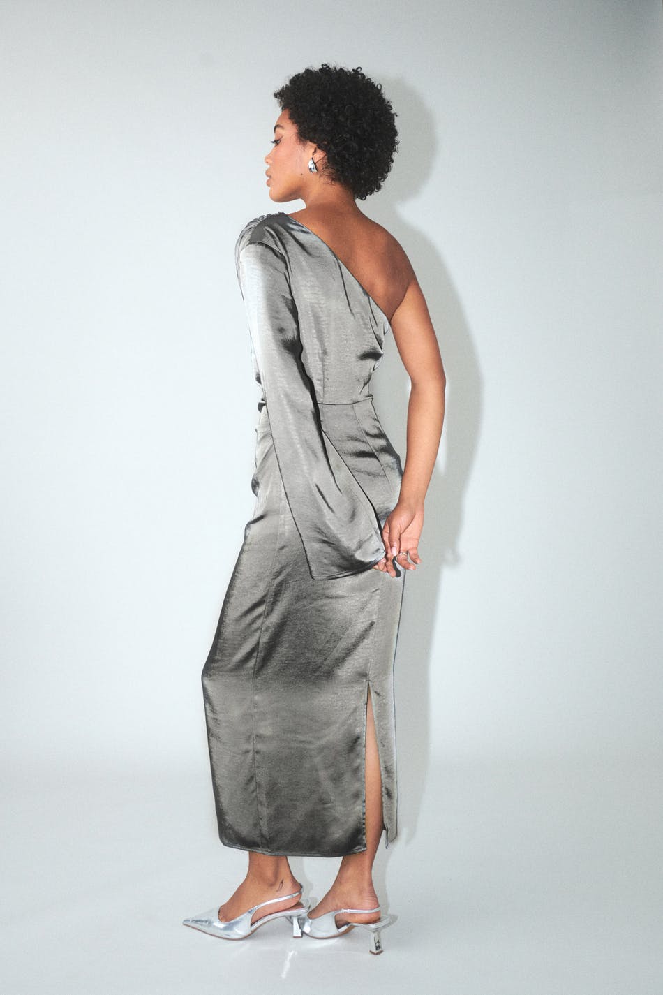 One shoulder satin dress