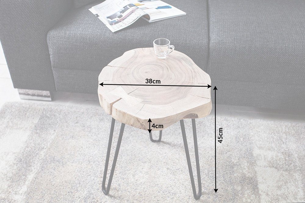 riess-ambiente Beistelltisch GOA Ø40cm natur / schwarz (Einzelartikel, 1-St), Massivholz · rund · Hairpin Legs aus Metall · Baumscheibe · Baumstamm