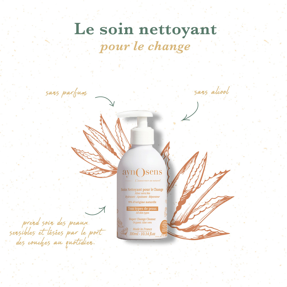 aynosens Soin nettoyant pour le change à l'aloé vera bio Liniment/Nettoyant pour le change
