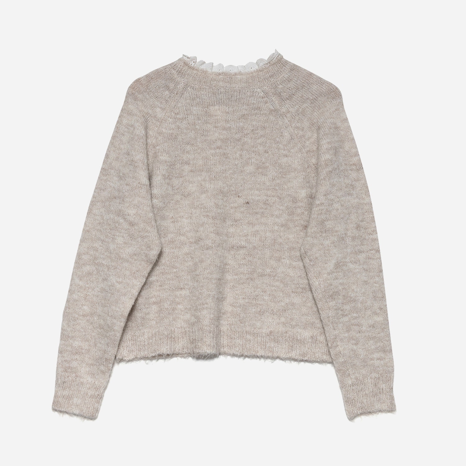 Pull TEXTO beige tricot avec col dentelle
