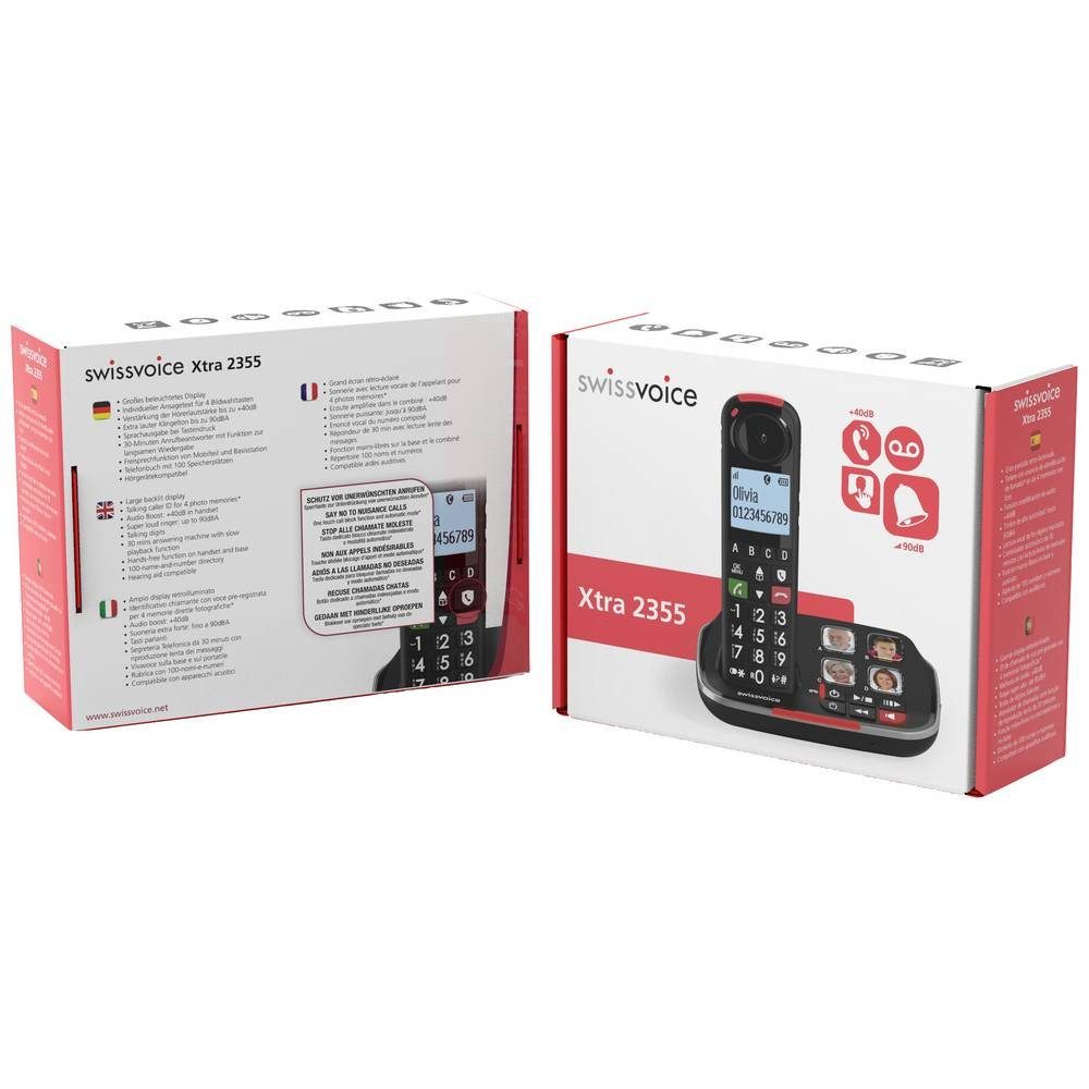 Swissvoice DECT Telefon mit Anrufbeantworter und Seniorentelefon (Anrufbeantworter, Foto-Tasten, Freisprechen)