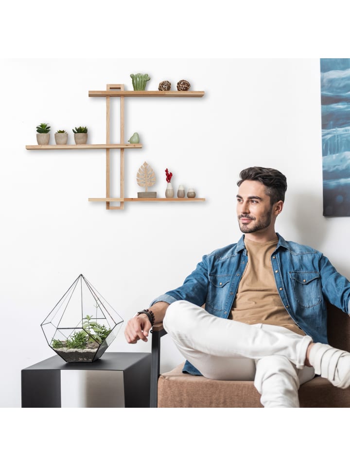 relaxdays Wandregal in Natur - (B)80 x (H)56 x (T)9 cm günstig kaufen onesize