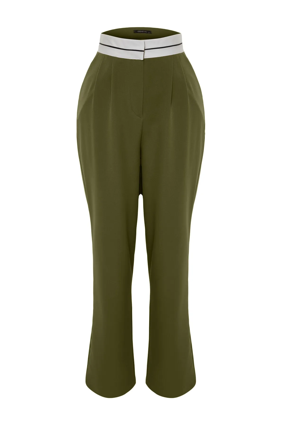 Trendyol Collection  Khakifarbene, gewebte Hose mit weitem Bein und hoher Taille und Gürteldetail TWOSS23PL00150
