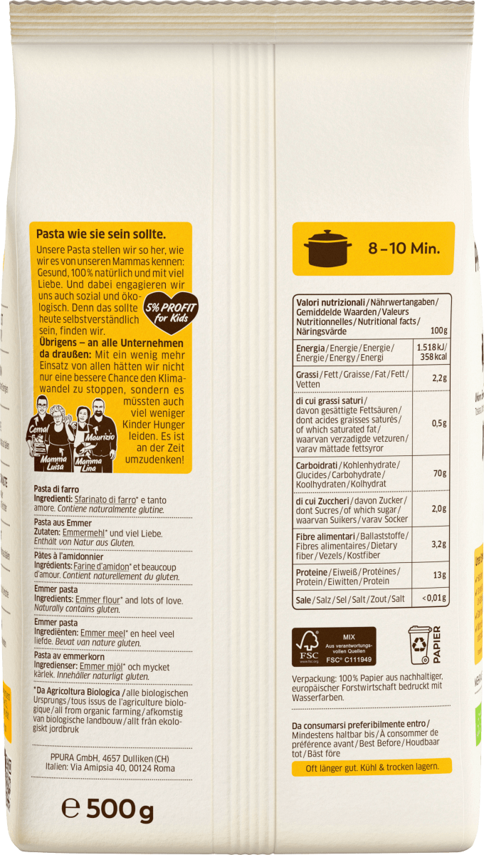 Nudeln, Fusilli aus Emmer, 500 g