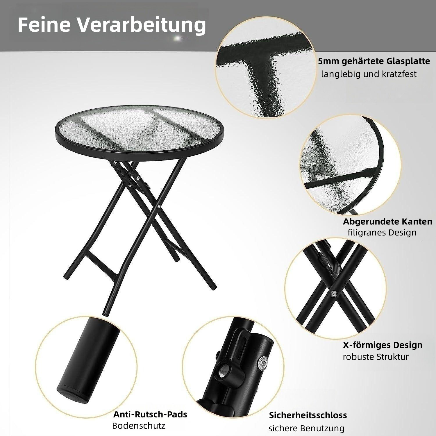 EUGAD Klapptisch (1-St), Beistelltisch mit Metallrahmen, aus gehärtetem Glas