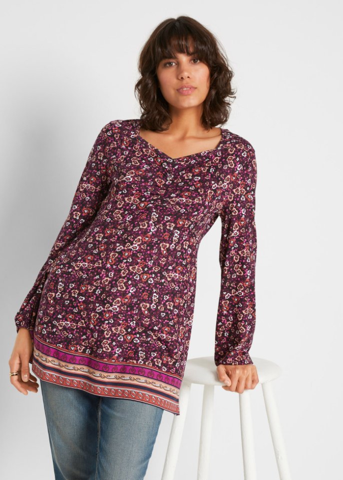 Shirt-Tunika mit Unterbrust-Teilungsnaht und Raffung vorne