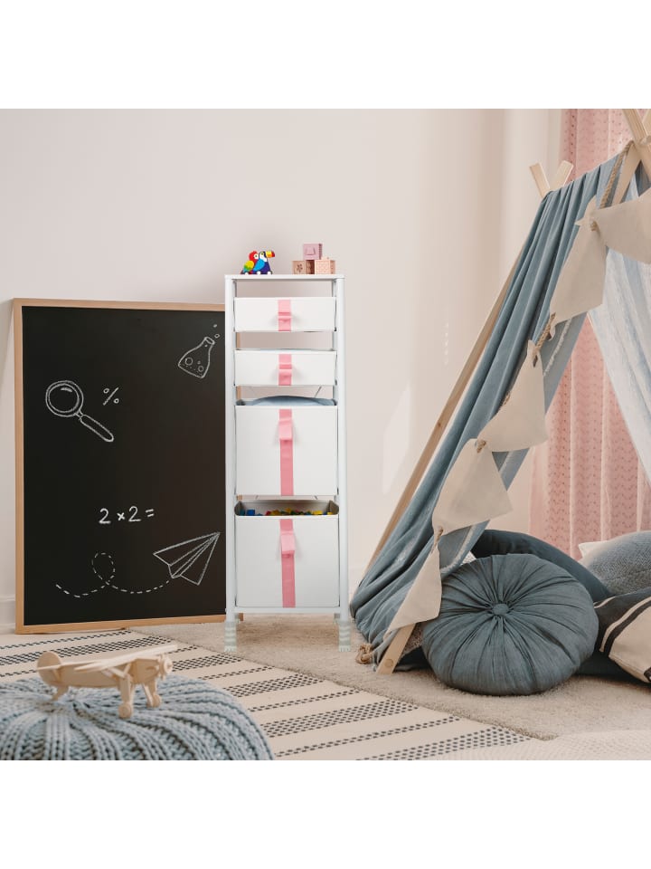relaxdays Kinder-Kommode in Weiß/ Rosa - (B)36 x (H)109,5 x (T)40,5 cm günstig kaufen onesize