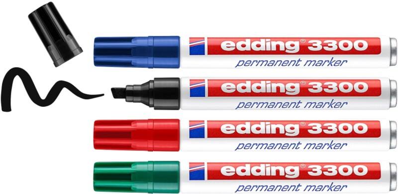 edding 3300 Permanentmarker Breit Keilspitze 1 - 5 mm Farbig sortiert Nachfüllbar Wasserbeständig 4 Stück