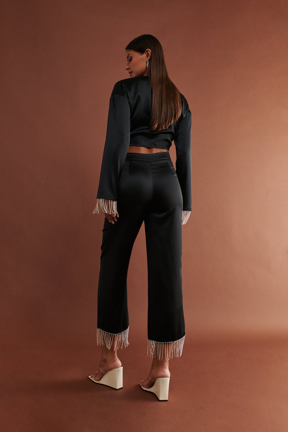 Rhinestone fringe trousers
