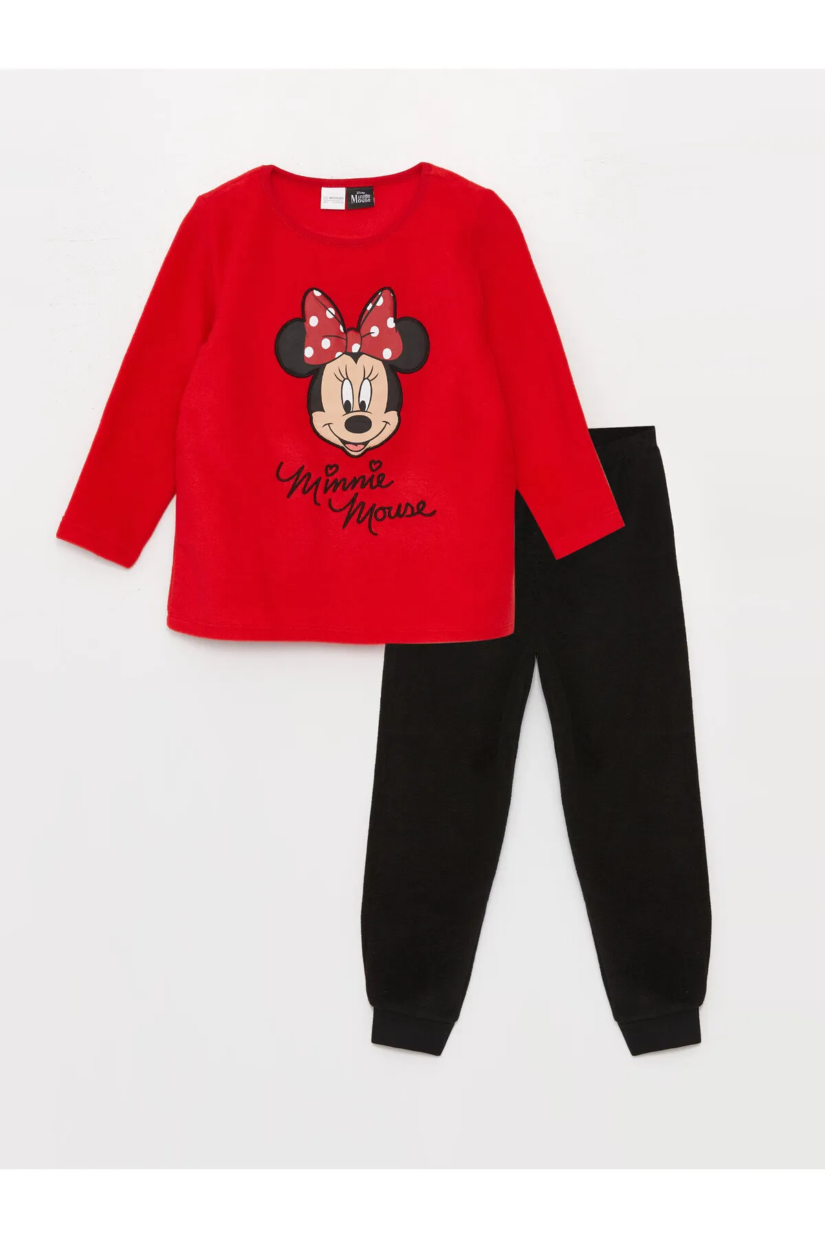 LC Waikiki  Langarm-Fleece-Pyjama-Set für Mädchen mit Rundhalsausschnitt und Minnie Mouse-Aufdruck