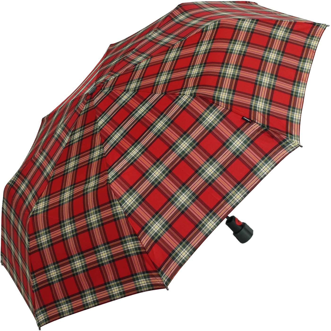 Knirps® Taschenregenschirm Fiber T1 Auf-Automatik - Sturmsicher - check red, der stabile Klassiker